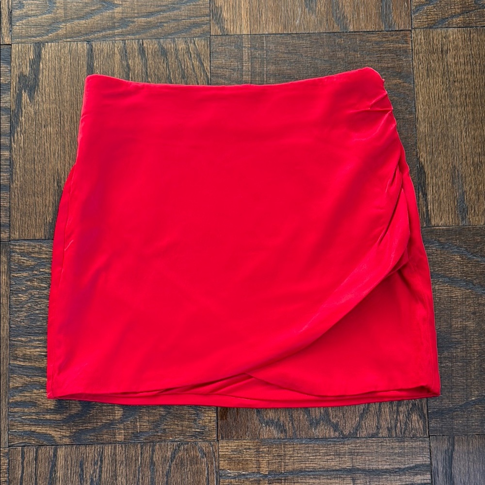 Zara Satin Effect Bright Red Mini Skirt XS